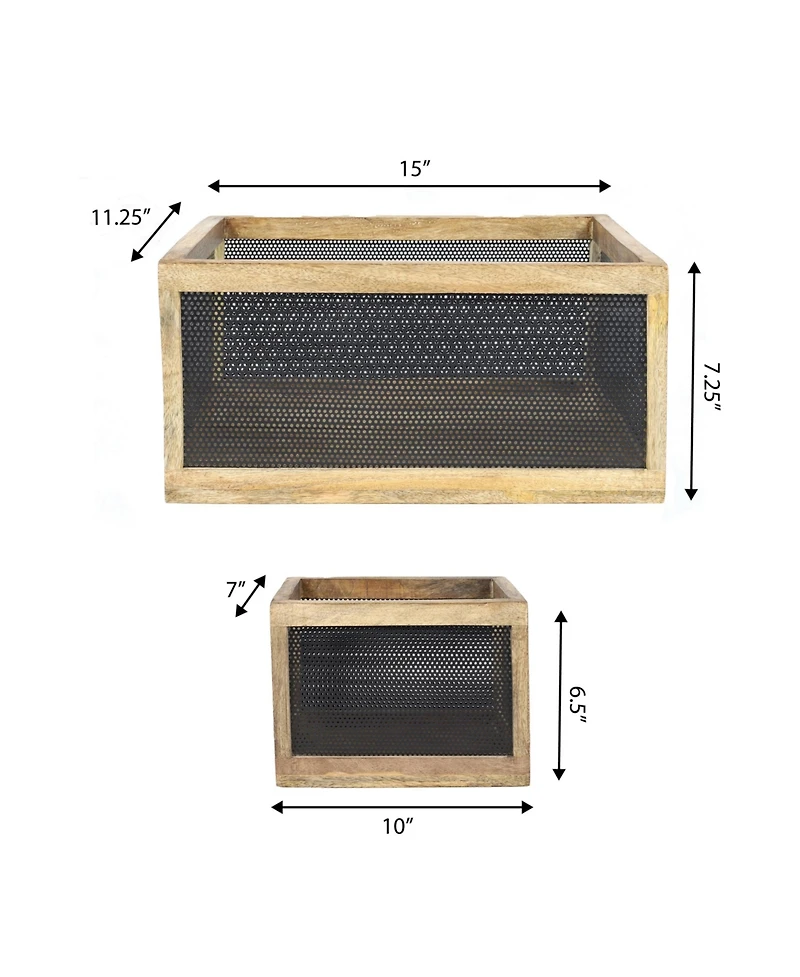 Fallon Modern Minimalist Handmade Wooden Metal Nesting Storage Baskets, (Set of 3)