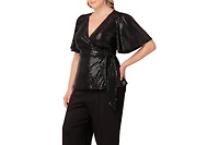 Kiyonna Women's Plus Shimmering Sequin Wrap Top