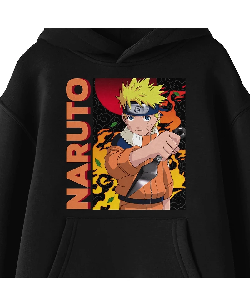 Naruto Boys Main Character On Elemental Background Long Sleeve Youth Black Hooded Sweatshirt-xxl
