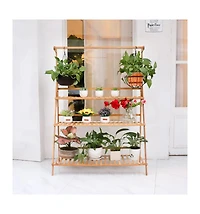 Unho 3 Tier Bamboo Hanging Folding Plant Shelf Stand Flower Pot Display Rack Bookcase