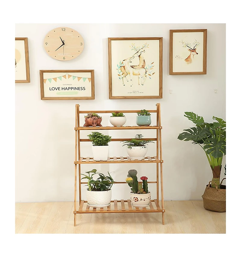 Unho Introducing the Premium 3-Tier Bamboo Plant Stand,Durable, Space-Saving & Easy Assembly,Hanging Rack for Patio/Garden