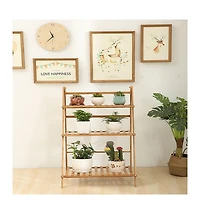 Unho Introducing the Premium 3-Tier Bamboo Plant Stand,Durable, Space-Saving & Easy Assembly,Hanging Rack for Patio/Garden