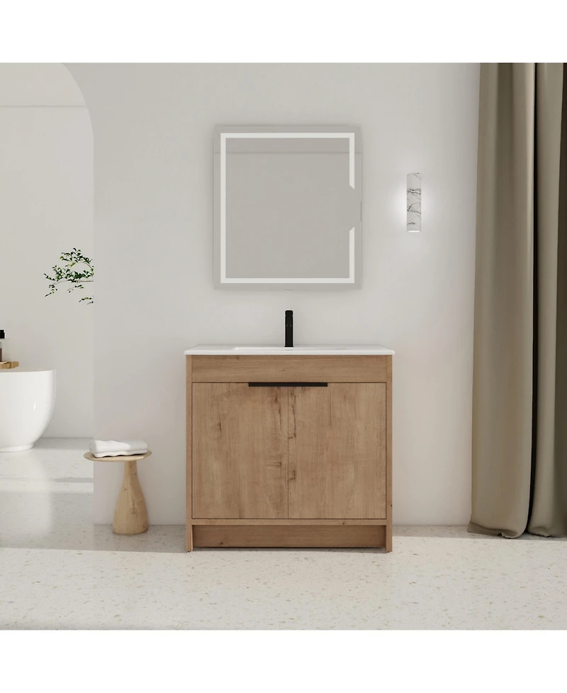 Casainc 36 Inch Freestanding Vanity with White Ceramic Sink and Soft-Close Cabinet Doors
