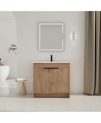 Casainc 36 Inch Freestanding Vanity with White Ceramic Sink and Soft-Close Cabinet Doors