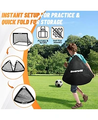 Bearwill Kids Soccer Goal Set of 2, 4x3FT Pop Up Backyard Goals with Training Kit - Includes Portable Nets, Ball, Cones, Ladder & Targets