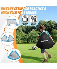 Bearwill Kids Soccer Goal Set of 2, 4x3FT Pop Up Backyard Goals with Training Kit - Includes Ball, Cones