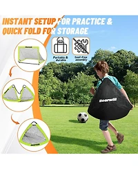 Bearwill Kids Soccer Goal Set of 2, 4x3FT Pop Up Backyard Goals with Training Kit - Includes Ball, Cones