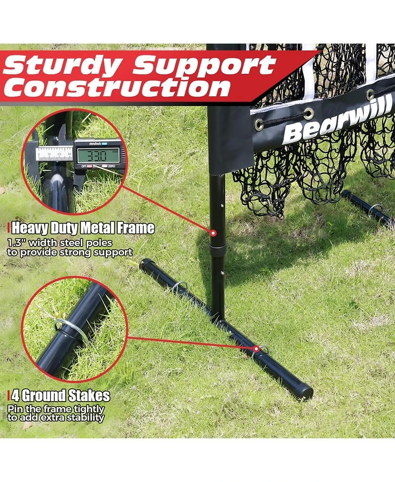 Bearwill 9 Hole Pitching Net for Baseball & Softball - with Strike Zone, Adjustable Throwing Target, Training Equipment