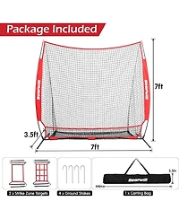 Bearwill 7x7ft Baseball & Softball Net - Pitching, Hitting & Batting Practice Net with Ball Collection System, Tee, 2 Strike Zones & Carry Bag