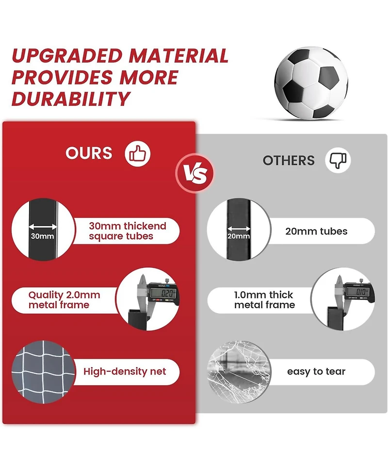 Bearwill 12x6FT Soccer Goal - Easy Setup, Portable with Upgraded Collapsible Metal Base