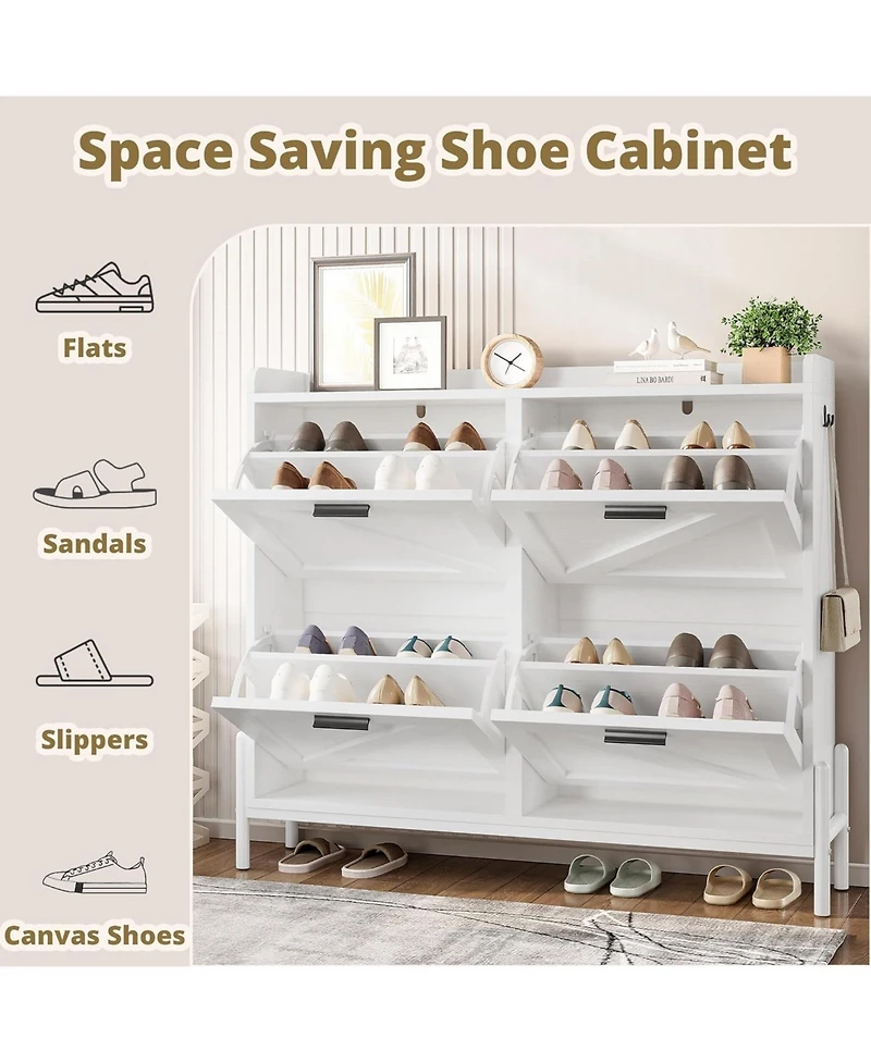 Ironck Shoe Storage Cabinet with 4 Flip Drawers, White