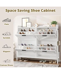 Ironck Shoe Storage Cabinet with 4 Flip Drawers, White