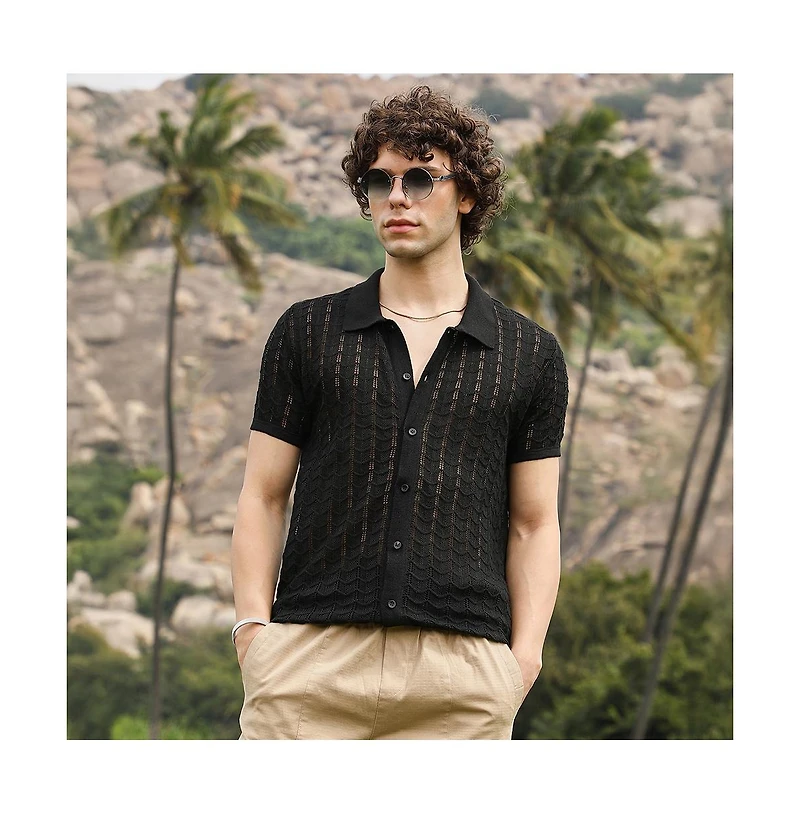 Campus Sutra Men's Spear-Knit Slim-Fit Shirt