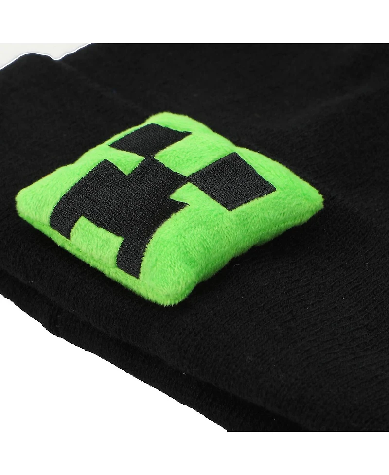 Minecraft Plush Creeper Patch Youth Black Cuff Beanie
