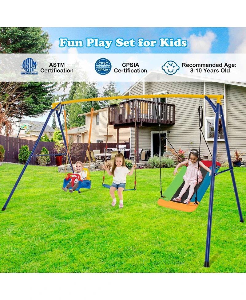 Akiudex 3-in-1 Kids Swing Set with Adjustable Toddler Seat Platform and Belt Swings