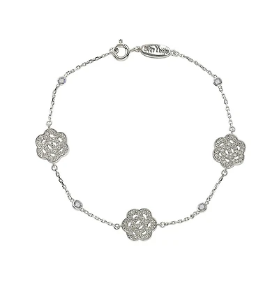 Suzy Levian Sterling Silver Sapphire & Created White Sapphire Flowers Station Bracelet