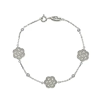 Suzy Levian Sterling Silver Sapphire & Created White Sapphire Flowers Station Bracelet