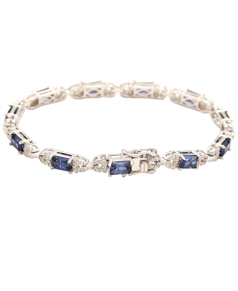 Suzy Levian Sterling Silver Emerald-Cut Sapphire & Created White Tennis Bracelet