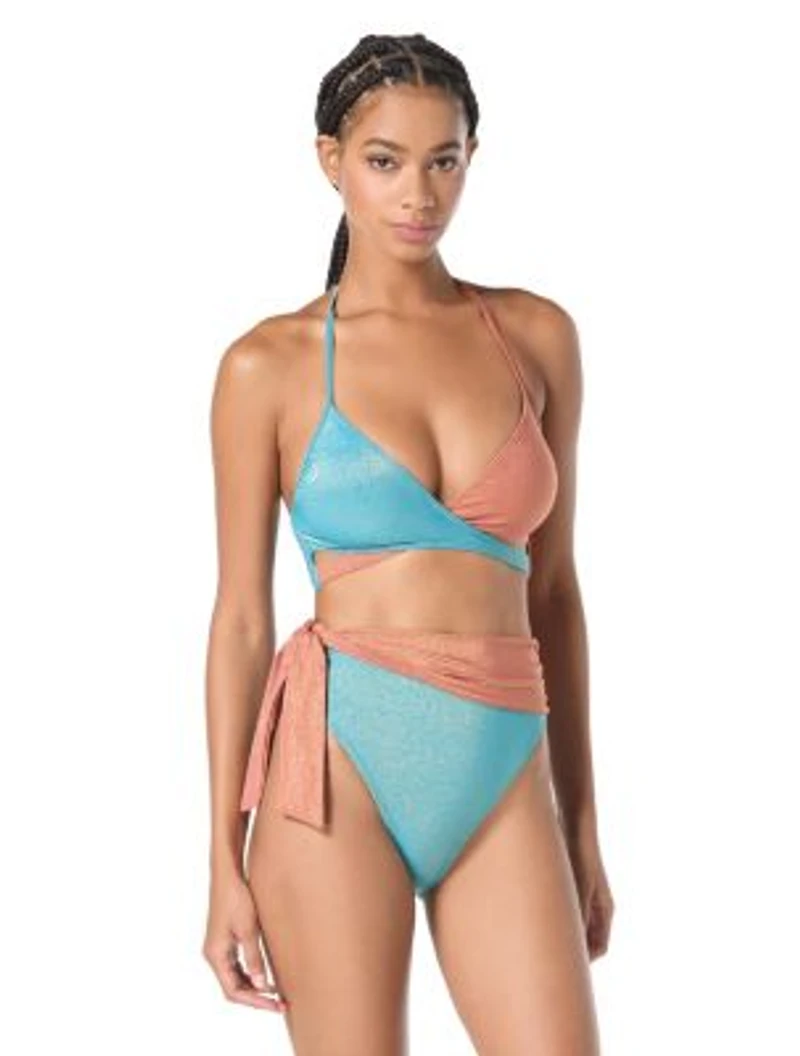 Vince Camuto Womens Wrap Front Bikini Top Sash Tie High Waist Bikini Bottoms