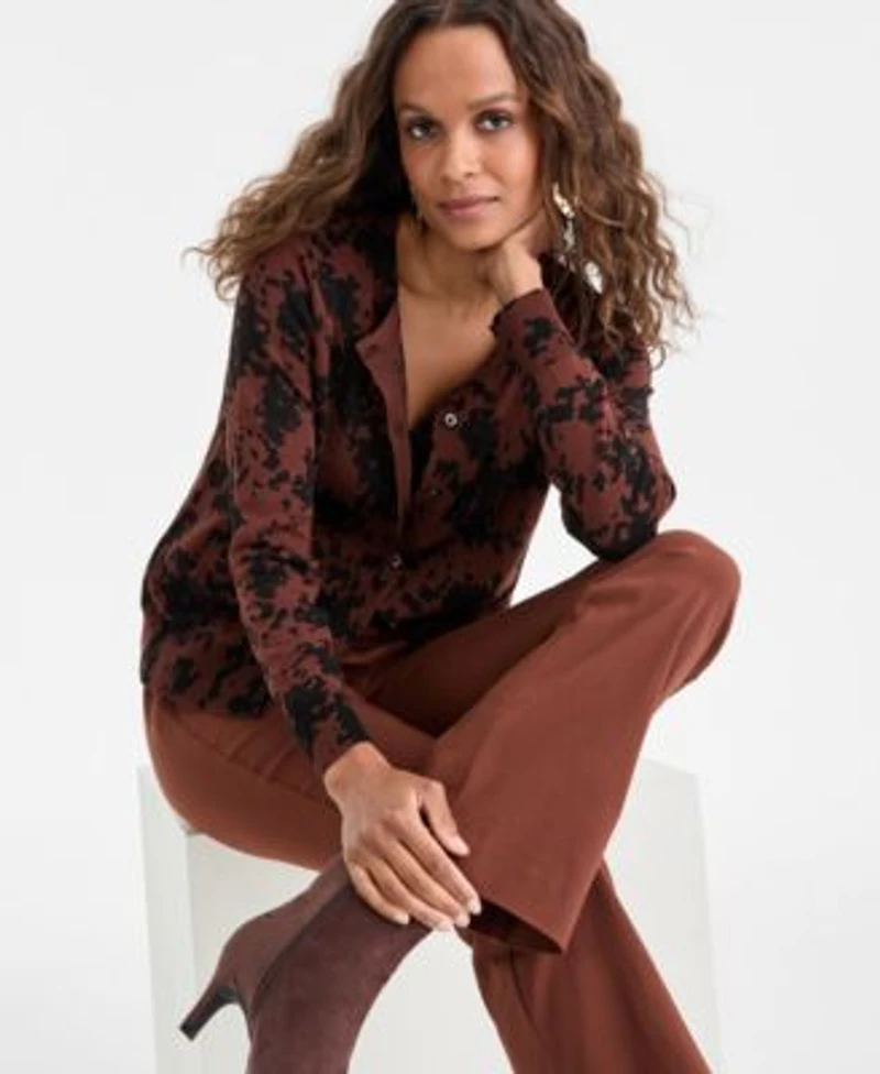 I.N.C. International Concepts Petite Printed Button Front Cardigan Mid Rise Bootcut Pants Macys Exclusive
