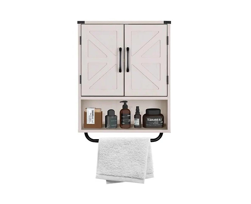 Slickblue Bathroom Wall Cabinet with Storage Shelf and Towel Bar for Organization