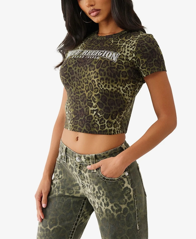 True Religion Women's Leopard Crystals Baby T-Shirt
