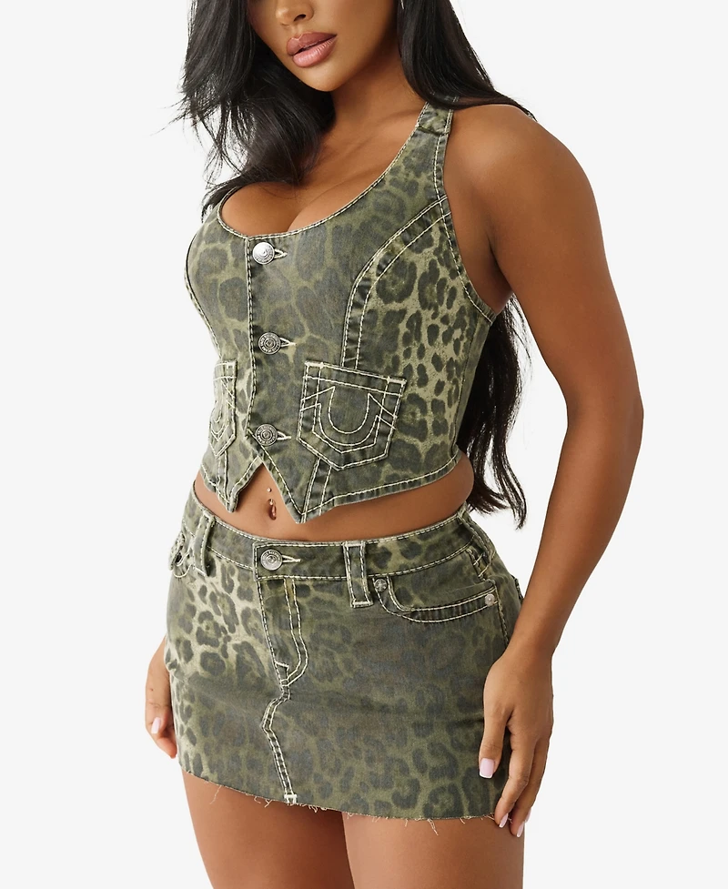 True Religion Women's Camo Big T Leopard Halter Top