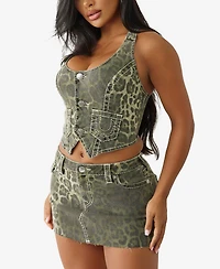 True Religion Women's Camo Big T Leopard Halter Top