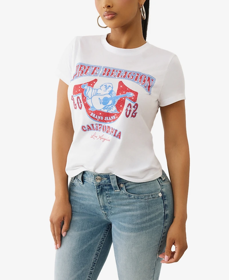 True Religion Women's Buddha Crystal Crew Neck T-Shirt