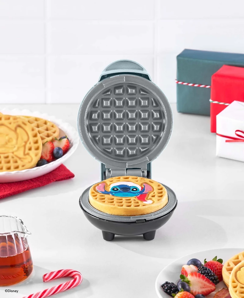 Dash Disney Holiday Stitch Mini Waffle Maker with Stitch in a Santa Hat Plate