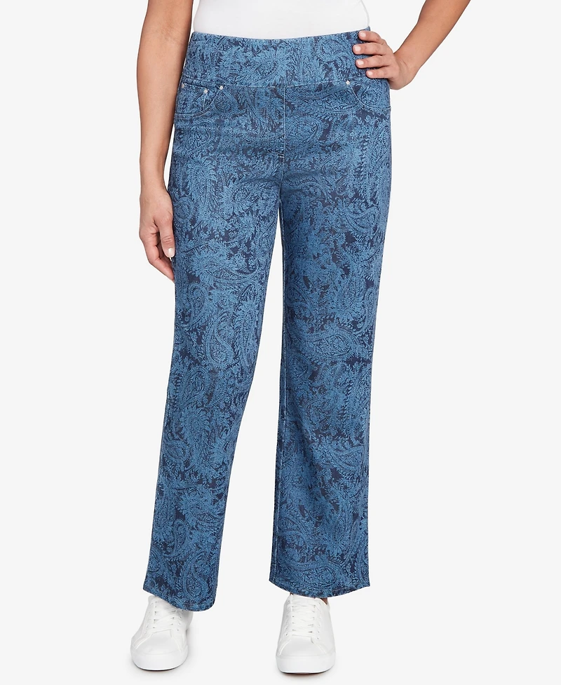 Ruby Rd. Petite Paisley Stretch Denim Pull On Ankle Jeans