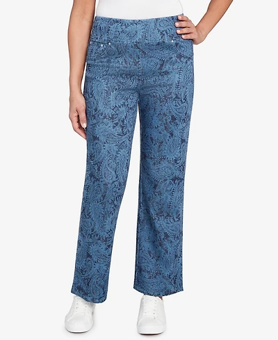 Ruby Rd. Petite Paisley Stretch Denim Pull On Ankle Jeans