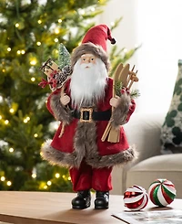 Glitzhome 18" Faux Fur Christmas Woodland Santa Figurine
