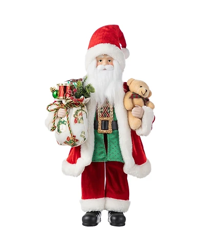 Glitzhome 18" Faux Fur Christmas Traditional Santa Figurine