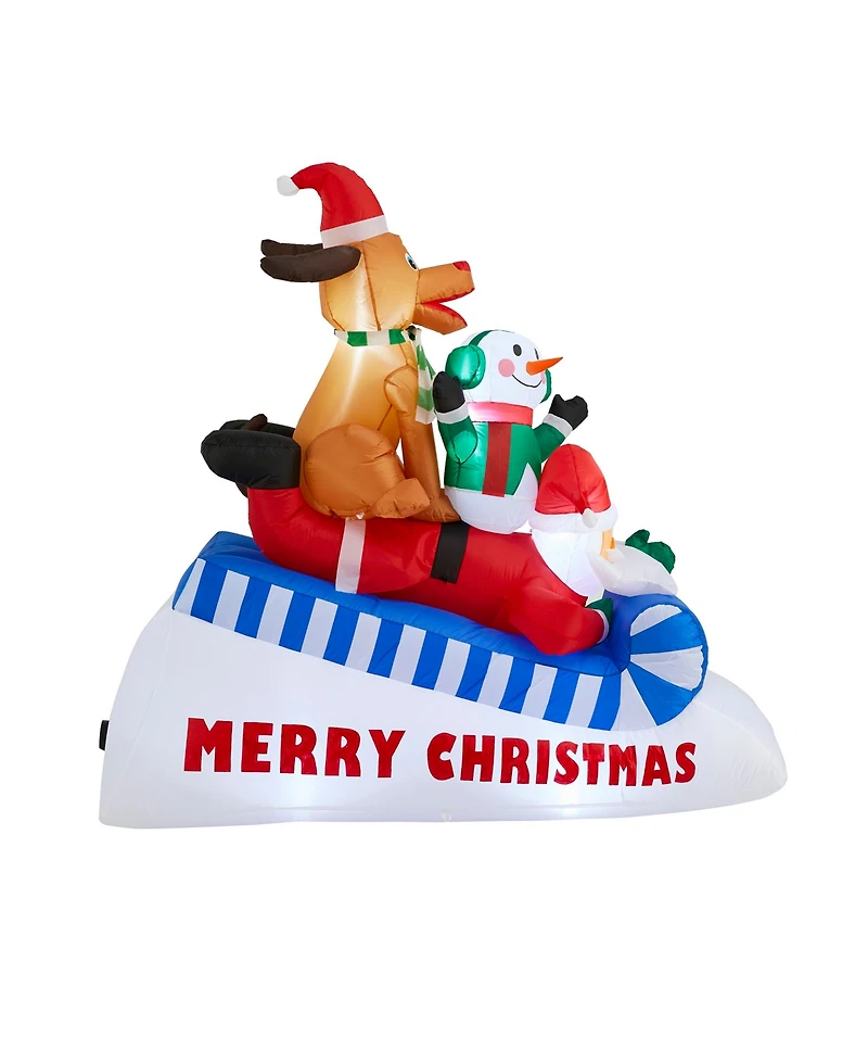 Glitzhome 6" Lighted Inflatable Skiing Santa, Snowman and Dog Decor