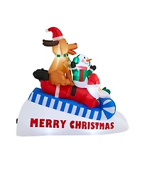 Glitzhome 6" Lighted Inflatable Skiing Santa, Snowman and Dog Decor