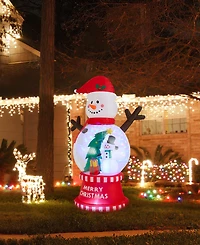 Glitzhome 8" Lighted Inflatable Snowman Globe Scene Decor