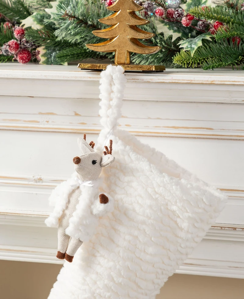 Glitzhome 21" Plush Christmas Stocking with Complimentary Reindeer Ornament