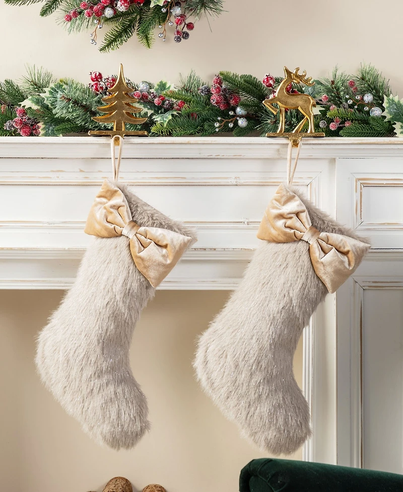 Glitzhome 21" Faux Fox Fur Christmas Stocking with Bow