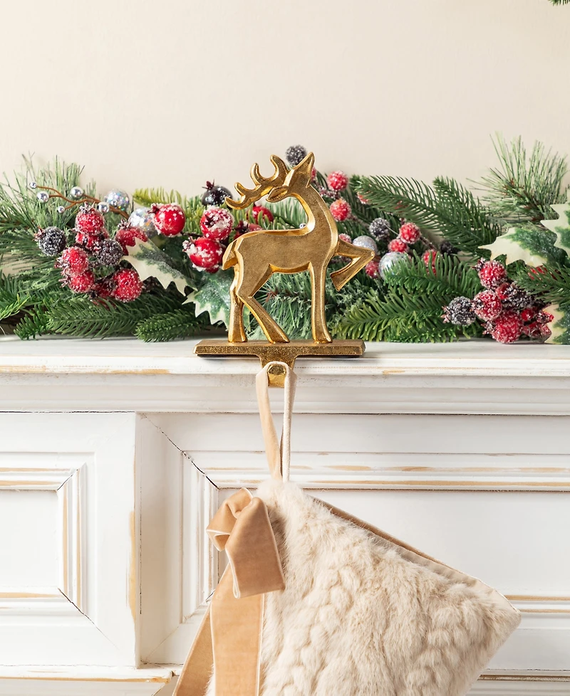 Glitzhome Christmas Resin Tree and Reindeer Stocking Holders, Set of 3