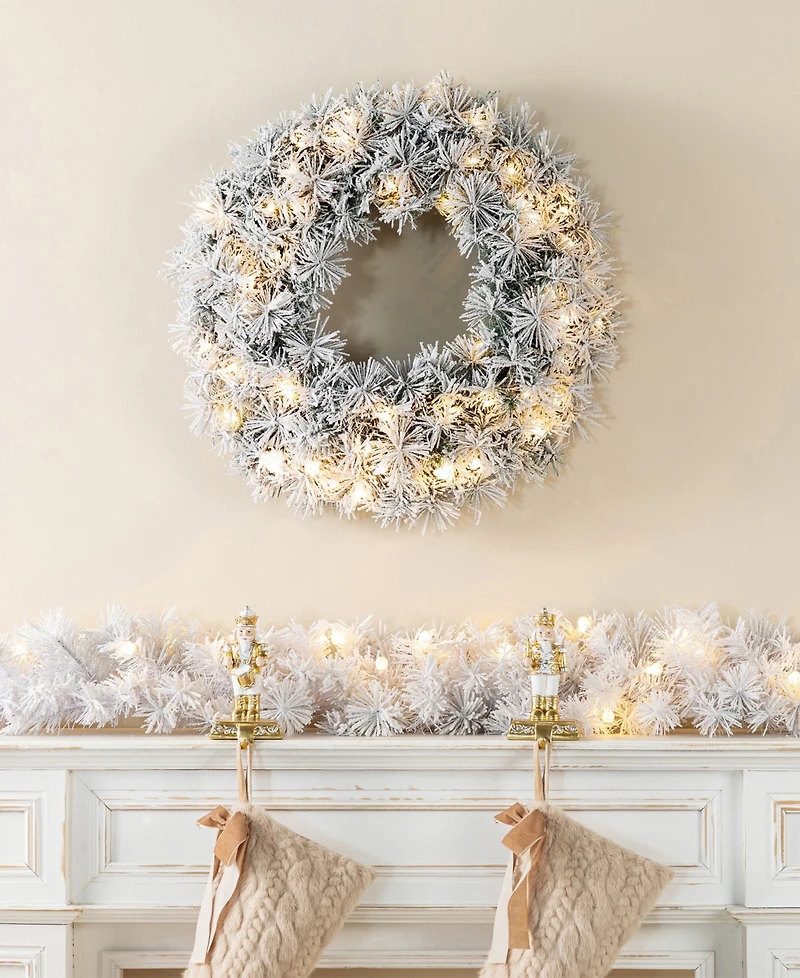Glitzhome Pre-Lit Snow Flocked Pine Christmas Garlands, Set of 4