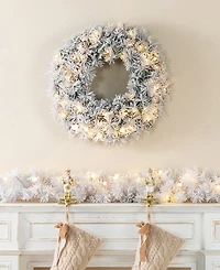 Glitzhome Pre-Lit Snow Flocked Pine Christmas Garlands, Set of 4