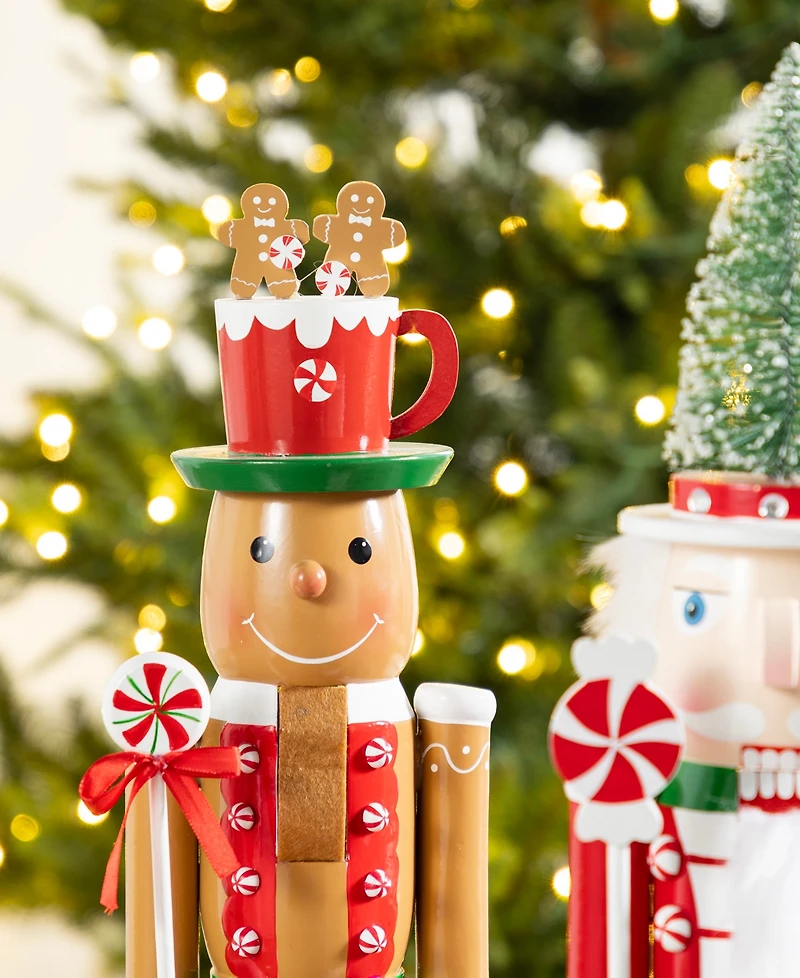 Glitzhome Wooden Christmas Green Brush Tree, Gingerbread Man and Elf Dog Nutcracker, Set of 3