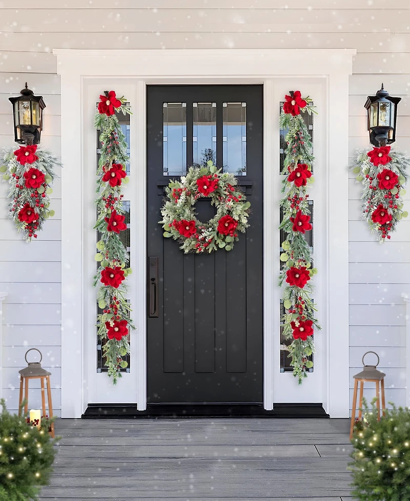 Glitzhome Christmas Mangnolia Berry Garlands, Set of 2