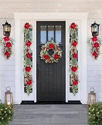 Glitzhome Christmas Mangnolia Berry Garlands, Set of 2