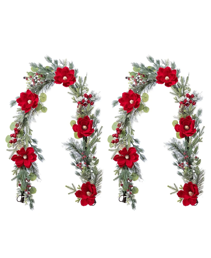 Glitzhome Christmas Mangnolia Berry Garlands, Set of 2