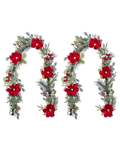 Glitzhome Christmas Mangnolia Berry Garlands, Set of 2