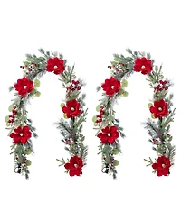 Glitzhome Christmas Mangnolia Berry Garlands, Set of 2