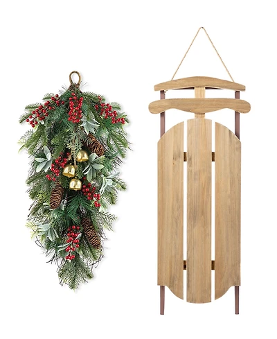 Glitzhome 34.25" Wooden Christmas Sleigh Porch Decor