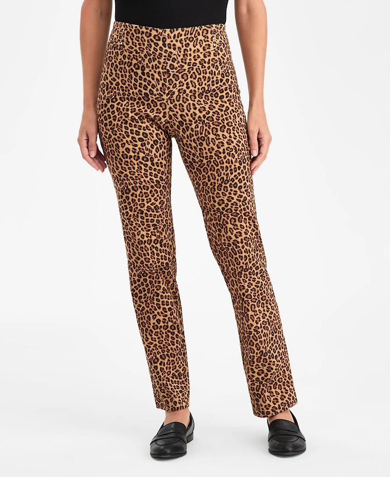 Jm Collection Women's Cheetah Tummy-Control Rivet Pants, Macy's Exclusive